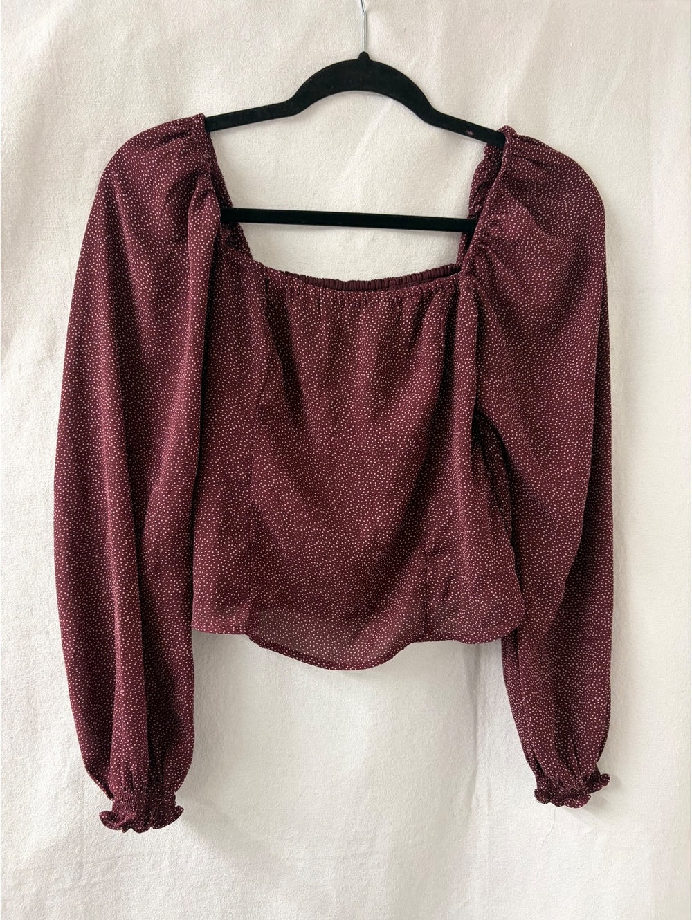 Abercrombie & Fitch Small Burgundy Polka Dot Smocked Puff Sleeve Top